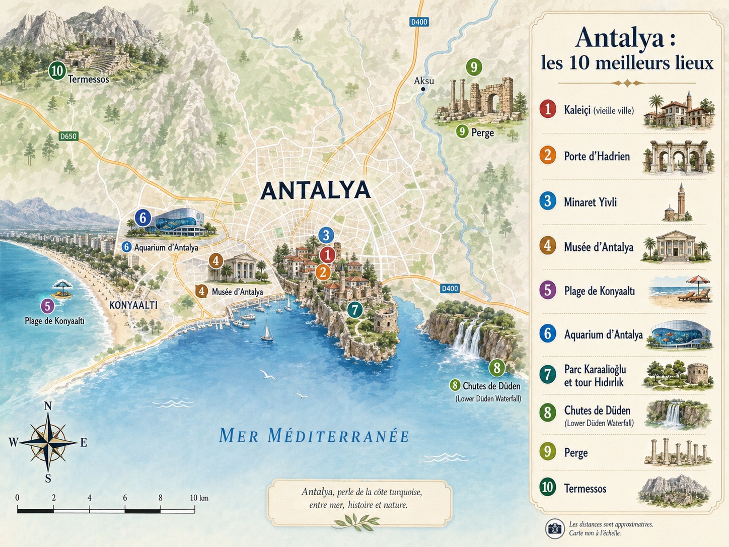 Lieux touristiques à voir sur la carte d'Antalya